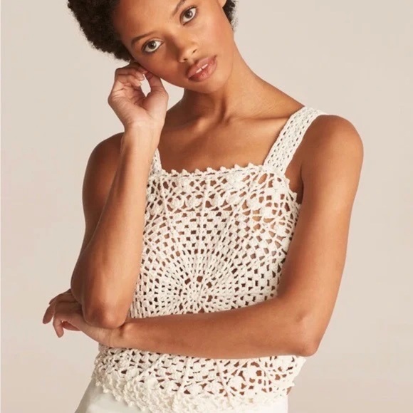 Rebecca Taylor “Crochet Doily” white moonstone  open knit tank top Size … - Picture 2 of 15